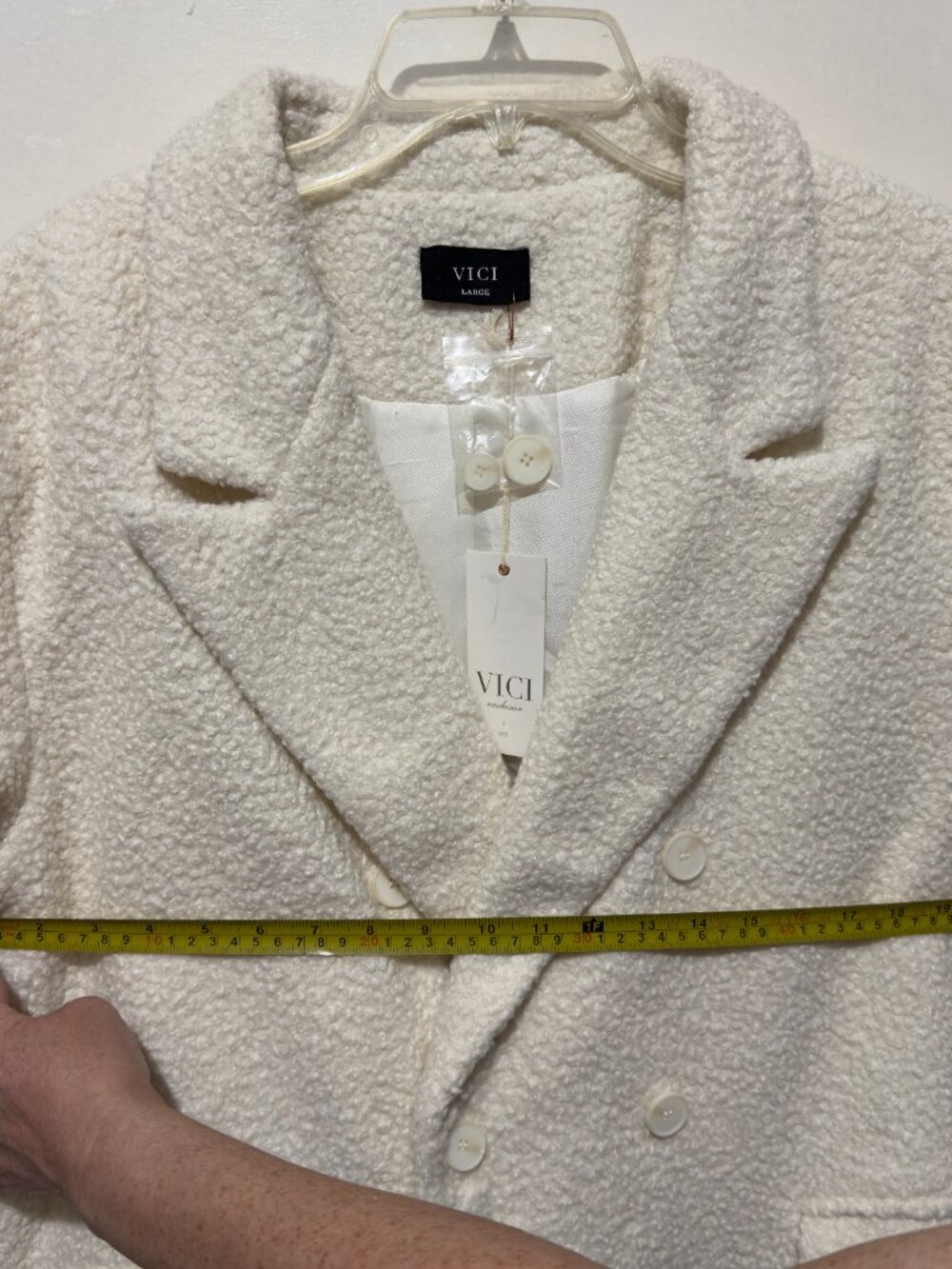NWT VICI Collection Cream Double Breasted Teddy Bouclé Longline Trench Coat L - Picture 13 of 16